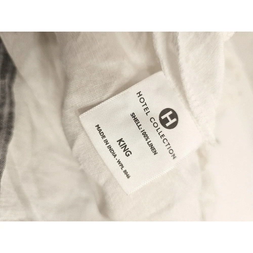 Hotel Collection King Duvet Cover 100% Linen Grey White Oversized Plaid Modern